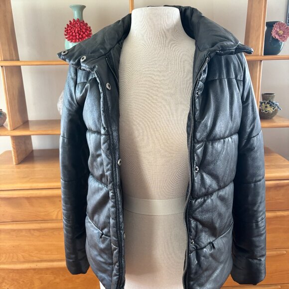 WOMEN'S ZARA COLLECTION LAMB BLACK PUFFER COAT/JACKET ORIG. $159 SZ S EUC - Picture 2 of 8